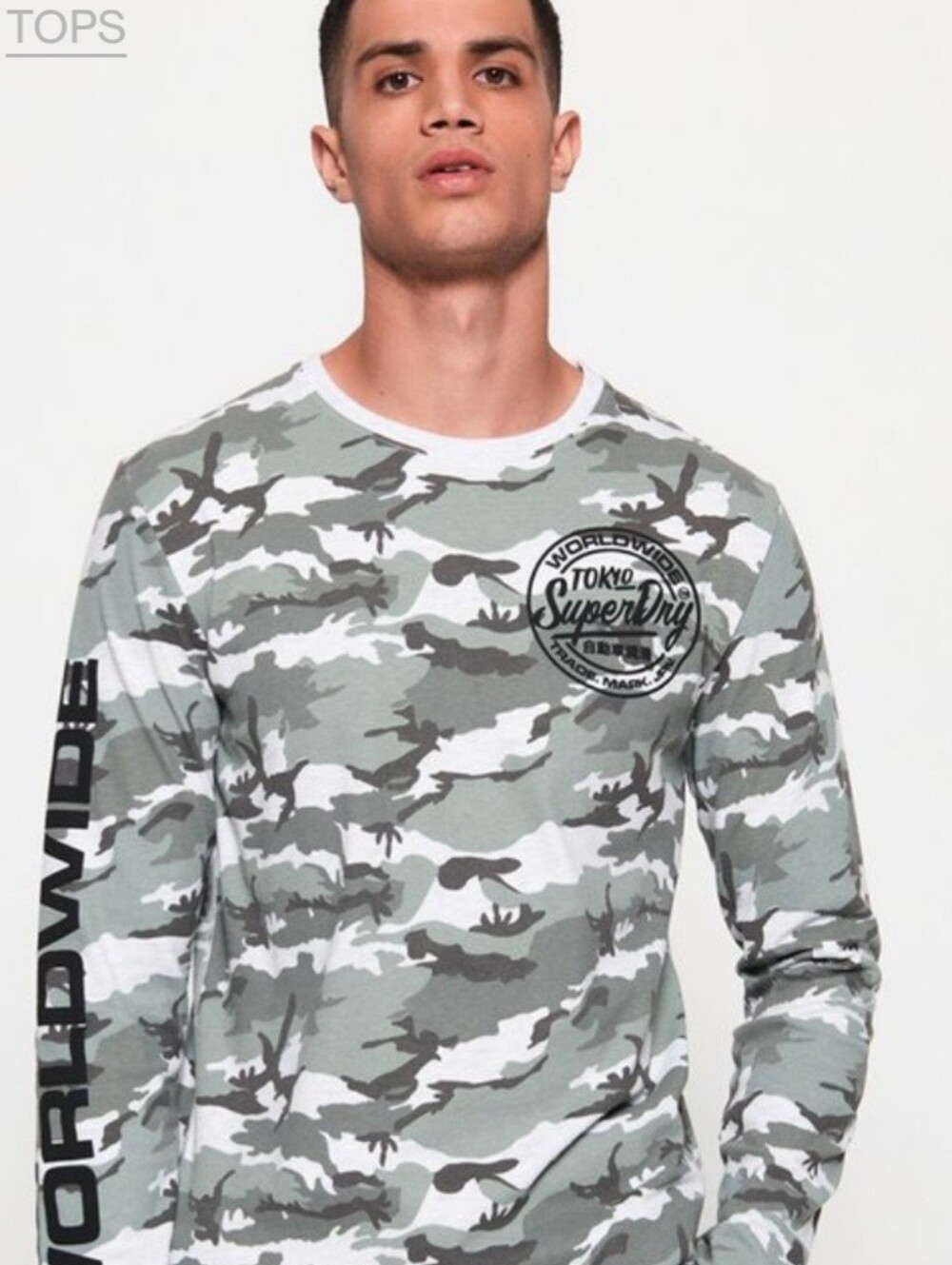 Superdry Men's Grey & White Camo Long-Sleeve Tee